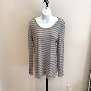 Eileen Fisher Gray Striped LS Tee